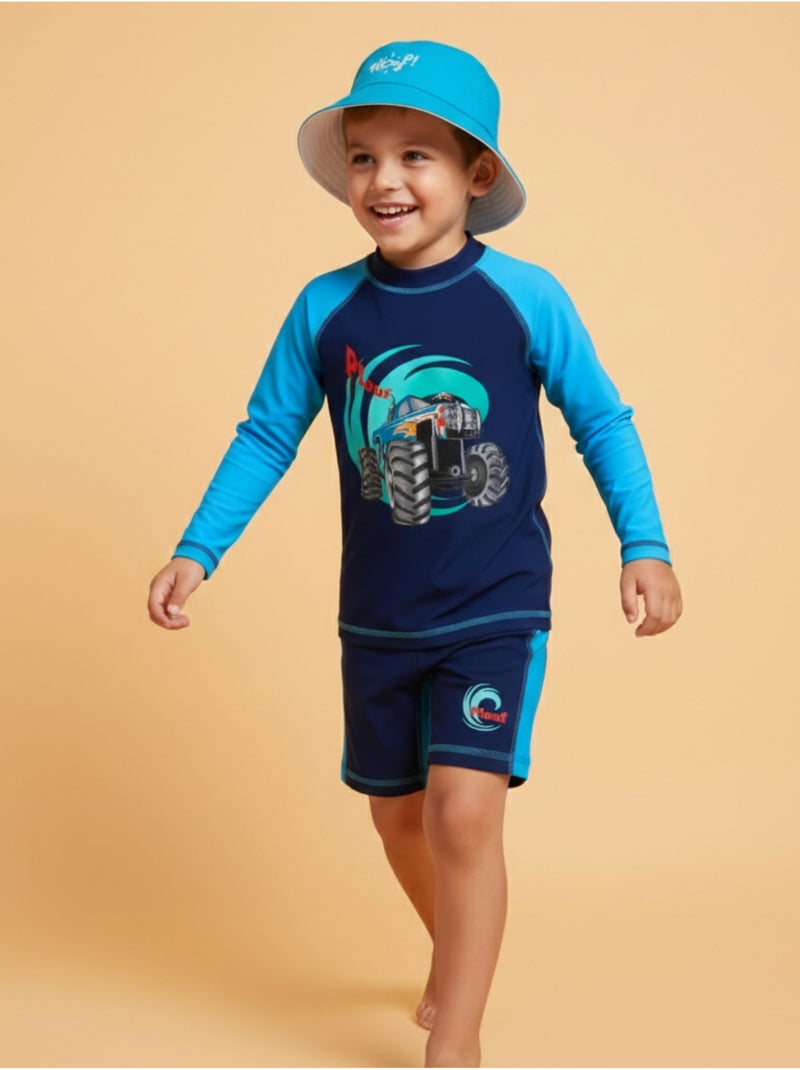 Ensemble Anti-UV garçon : Monster Truck Bleu Bleu ciel - Kiabi