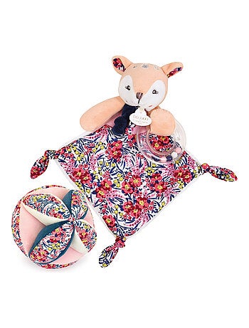 Ensemble balle sensorielle + doudou hochet polyester collection DUO BOH'AIME 2 pièces Faon