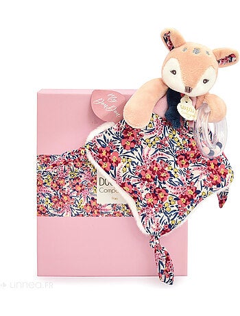 Ensemble balle sensorielle + doudou hochet polyester collection DUO BOH'AIME 2 pièces Faon