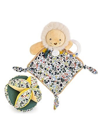 Ensemble balle sensorielle + doudou hochet polyester collection DUO BOH'AIME 2 pièces Lion