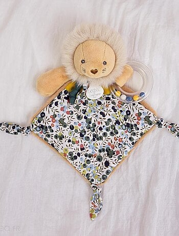 Ensemble balle sensorielle + doudou hochet polyester collection DUO BOH'AIME 2 pièces Lion