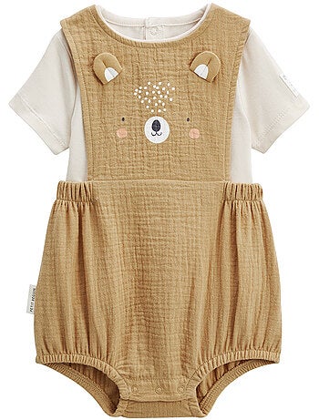 Ensemble barboteuse bloomer bébé en gaze de coton et t-shirt Mini Rêve