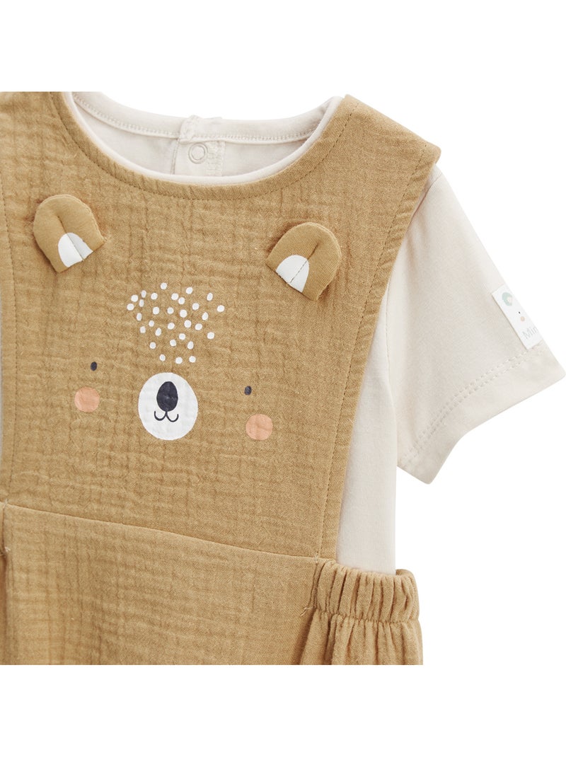 Ensemble barboteuse bloomer bébé en gaze de coton et t-shirt Mini Rêve Moutarde - Kiabi