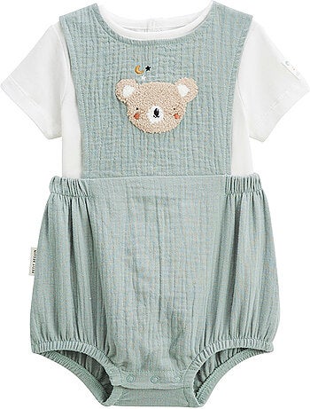 Ensemble barboteuse bloomer bébé en gaze de coton et t-shirt Mini Rêve