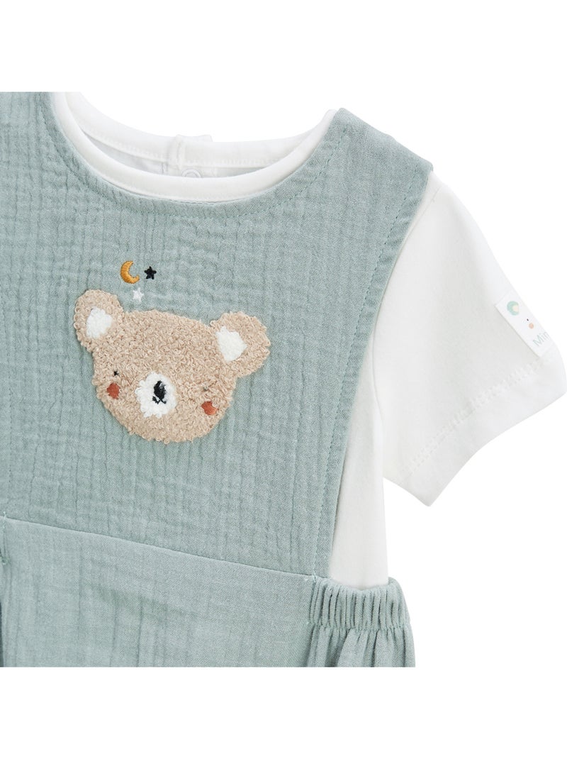 Ensemble barboteuse bloomer bébé en gaze de coton et t-shirt Mini Rêve Vert - Kiabi