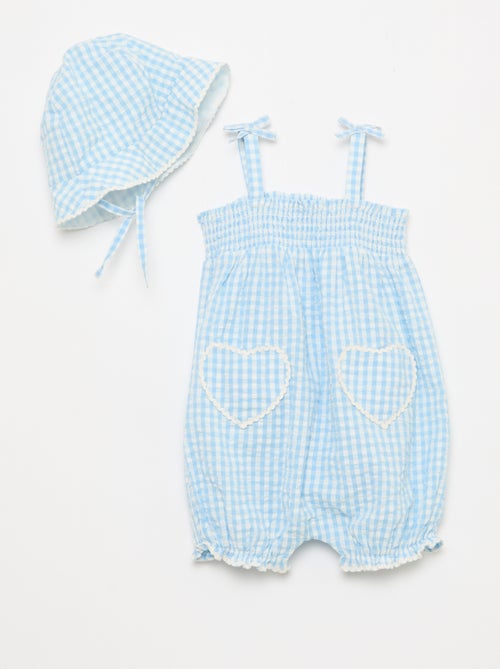 Ensemble barboteuse + bob à motif vichy - 2 pièces - Kiabi