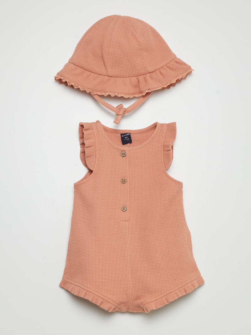 Ensemble barboteuse + bob en nid d'abeille Blanc - Kiabi