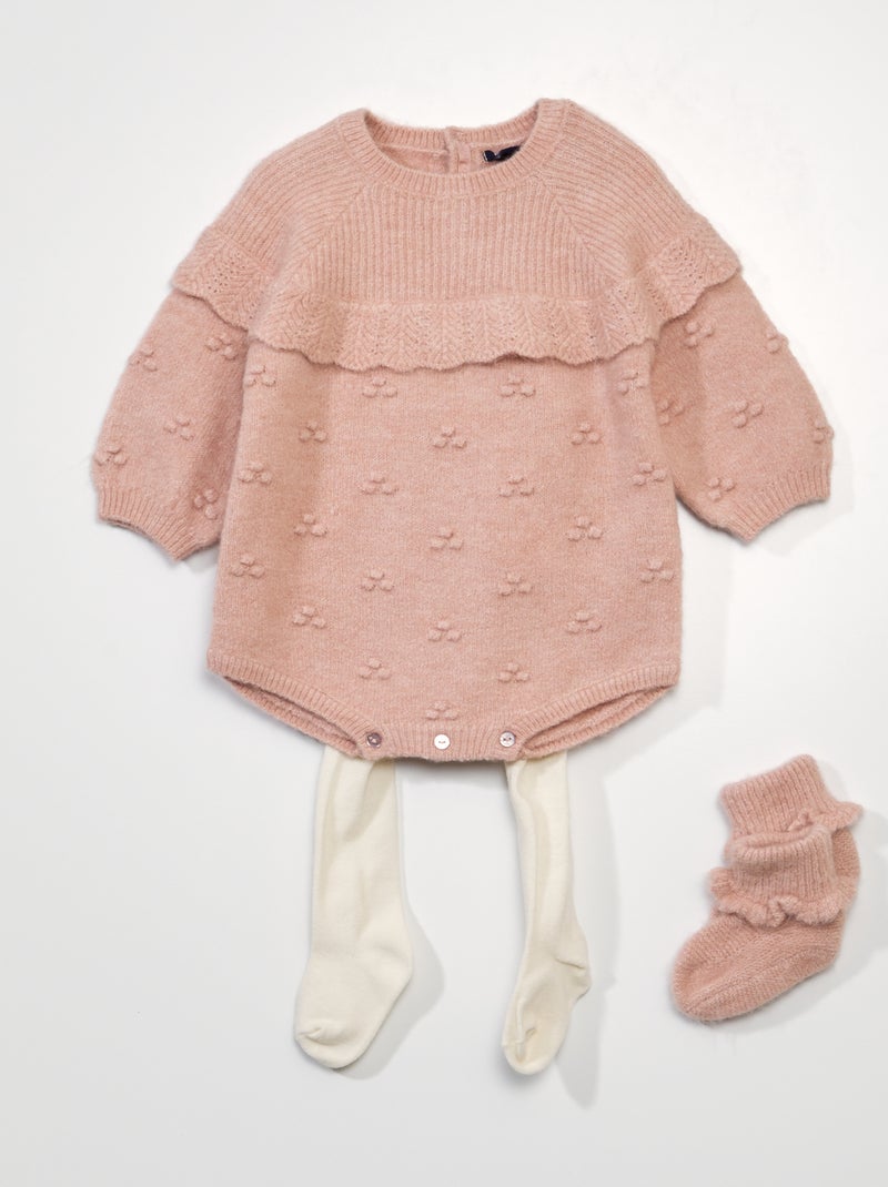 Ensemble barboteuse + collants + chaussons rose - Kiabi