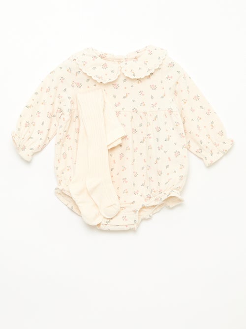 Ensemble barboteuse fleurie + collants - Kiabi