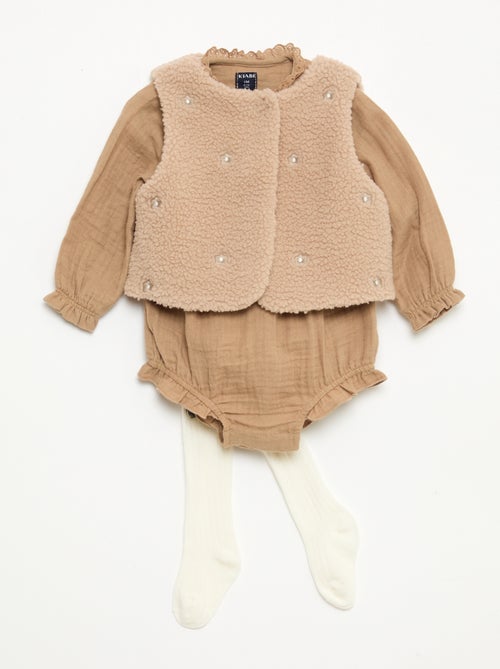 Ensemble barboteuse + gilet + collants - Kiabi