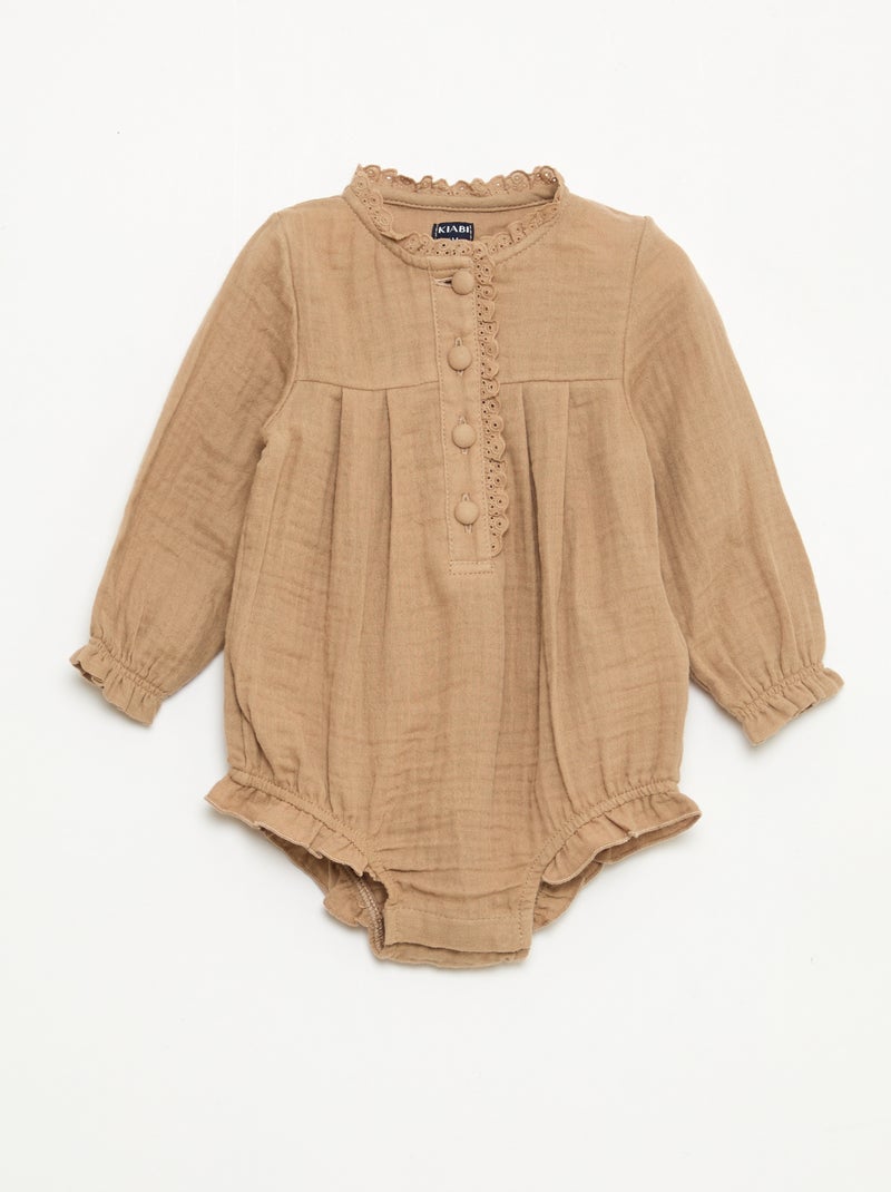 Ensemble barboteuse + gilet + collants Beige - Kiabi