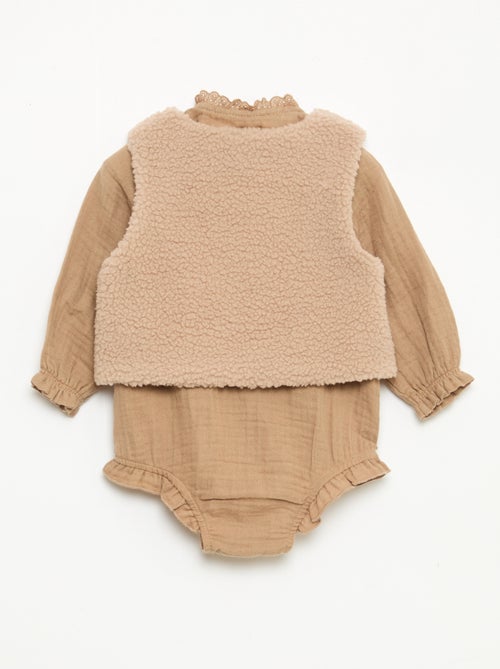 Ensemble barboteuse + gilet + collants - Kiabi