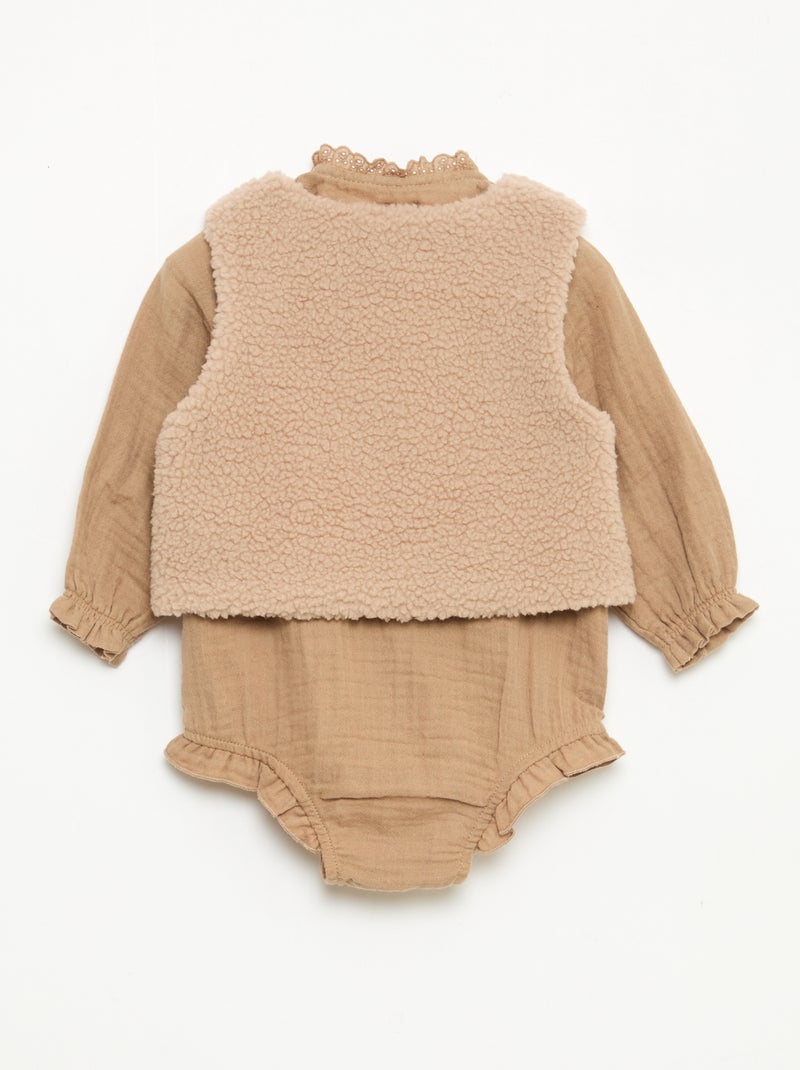 Ensemble barboteuse + gilet + collants Beige - Kiabi