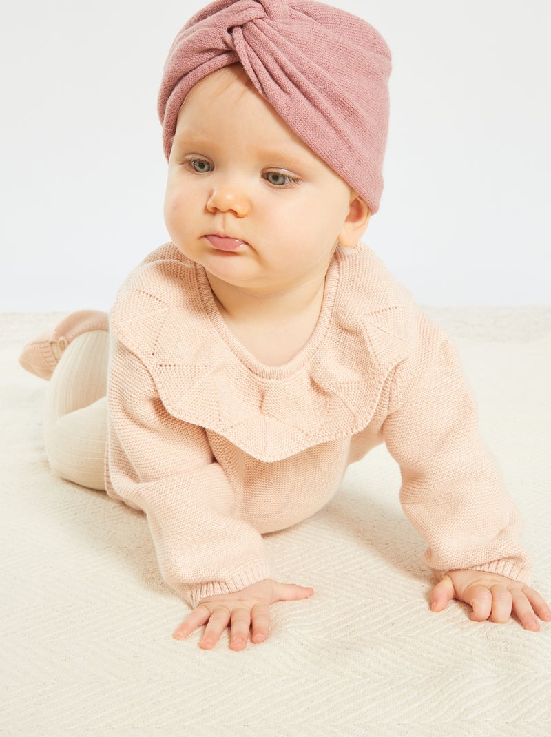 Ensemble barboteuse tricot + collants + chaussons Rose - Kiabi