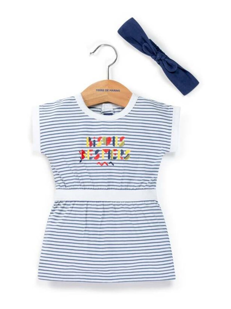 Ensemble Bébé bleu marine robe rayée + bandeau Bleu - Kiabi