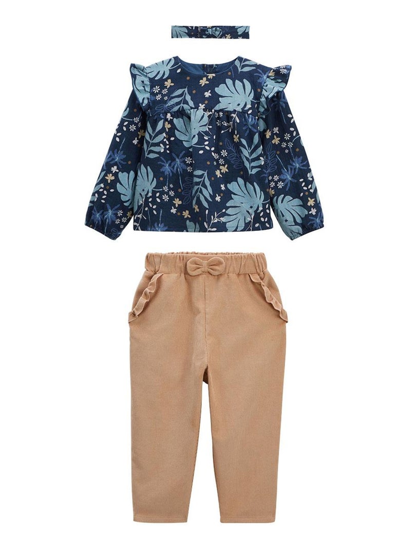 Dazzerake Ensemble Bébé Fille 3Pcs Ensemble Fille Imprimé à Fleur Haut Pantalon Bandeau Tenue Chic Bébé Fille 6 Mois-4 Ans Automne Printemps Hiver (Marron clair, 0-6 Months