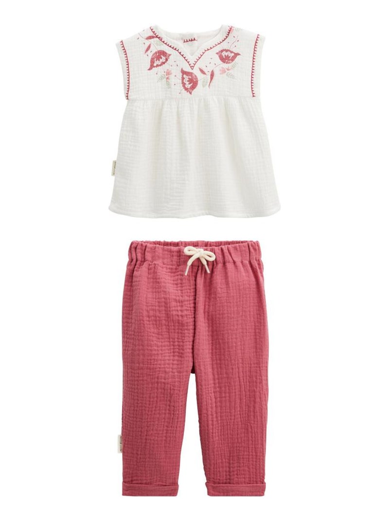 Ensemble bébé blouse et pantalon en gaze de coton Alba Rose - Kiabi