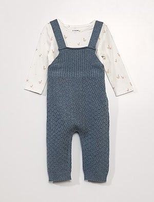 Ensemble Bébé Body + Pantalon + Bonnet - Tissu 100% Coton, Motif Ourson, Boutons-pression Pratiques