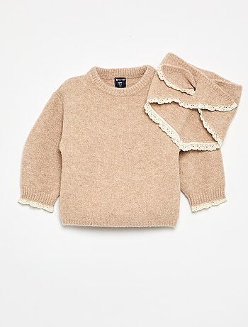 Ensemble bébé fille 2 pièces - pull + foulard avec détails en macramé