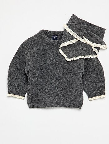 Ensemble bébé fille 2 pièces - pull + foulard avec détails en macramé