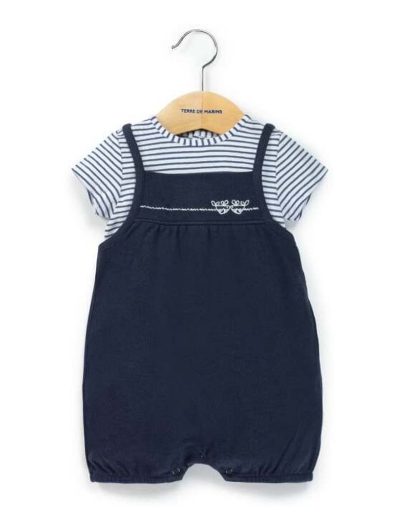 Ensemble Bébé Fille salopette bleu marine + t-shirt rayé Bleu - Kiabi