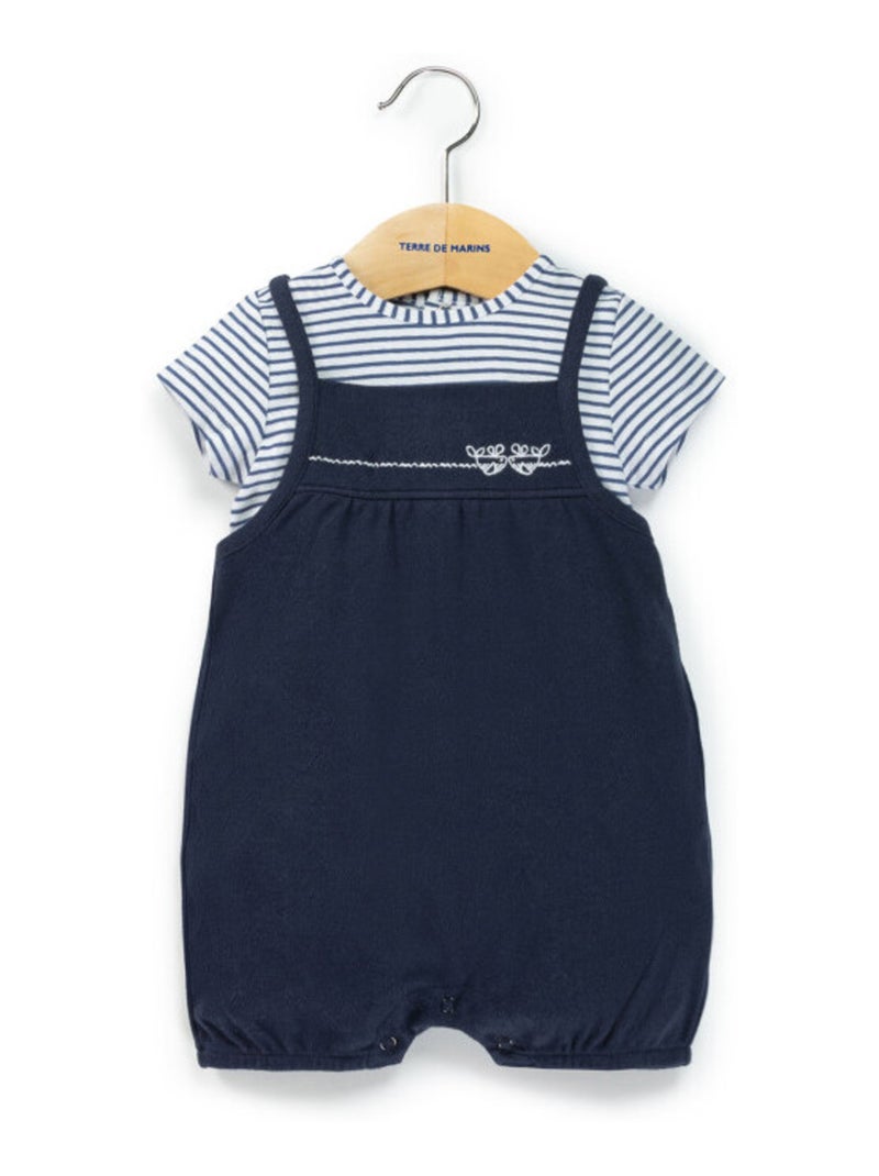 Ensemble Bébé Fille salopette bleu marine + t-shirt rayé Bleu marine - Kiabi