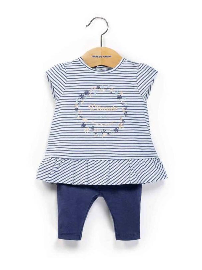 Ensemble Bébé Fille tunique rayée+ legging bleu marine Bleu - Kiabi