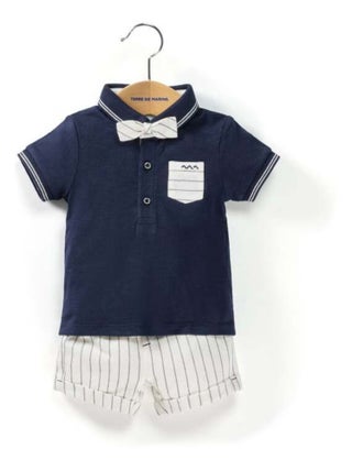 Ensemble Bébé Garçon polo marine + bermuda et noeud papillon