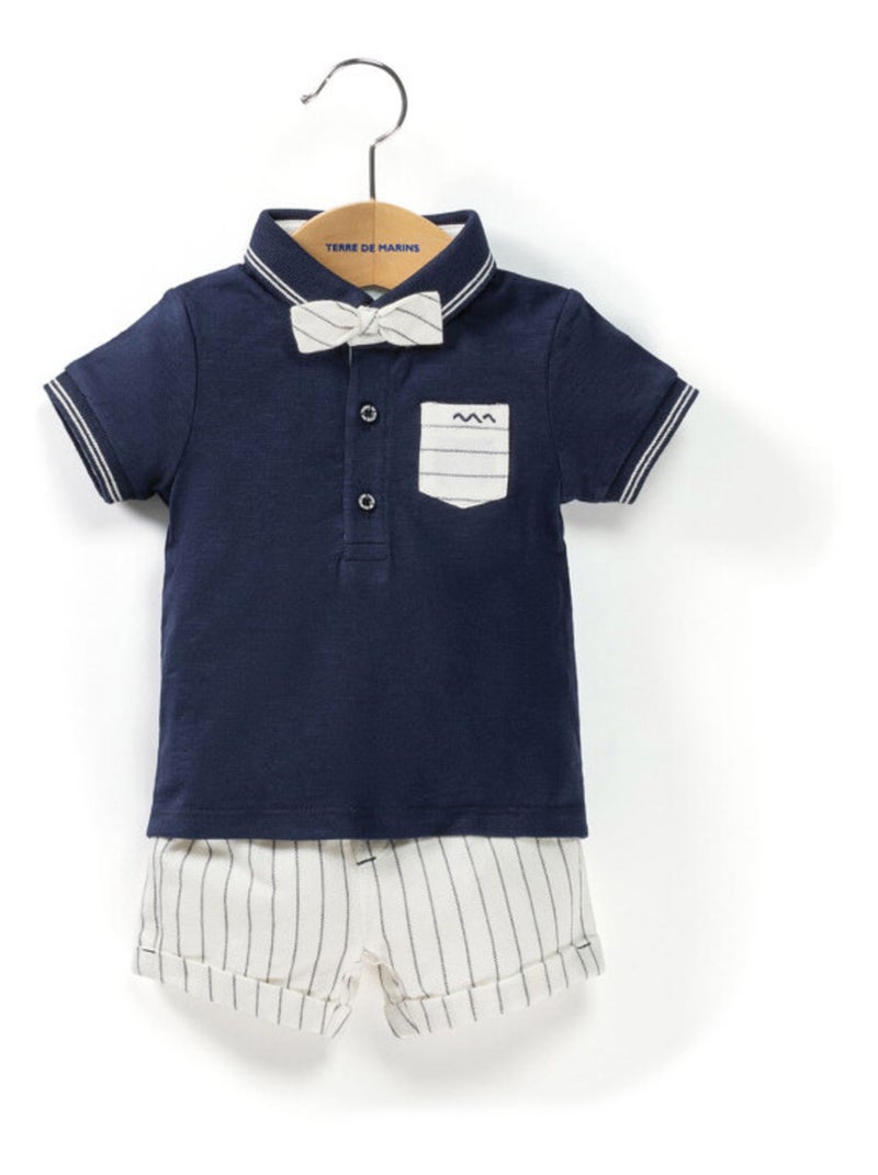 Ensemble Bébé Garçon polo marine + bermuda et noeud papillon Bleu marine - Kiabi