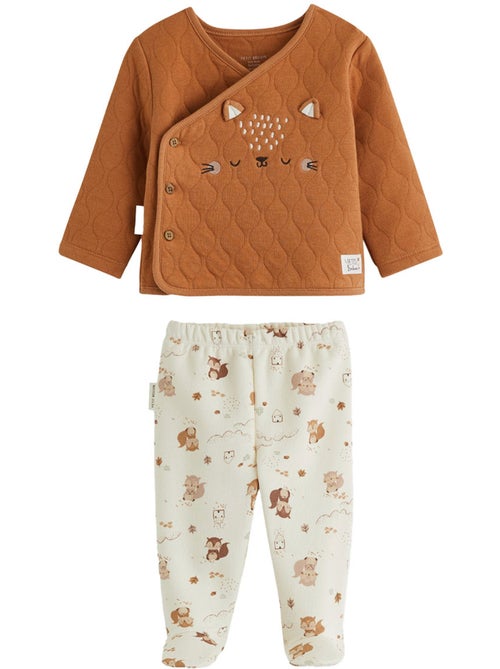 Ensemble bébé gilet croisé et pantalon avec pieds en molleton caramel - Kiabi Ensemble bébé gilet croisé et pantalon avec pieds en molleton caramel - Kiabi