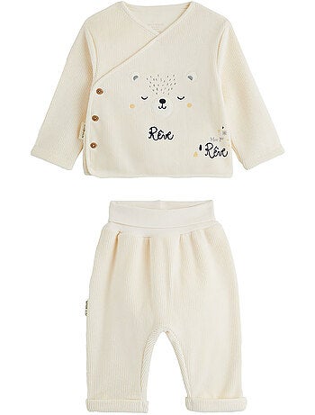 Ensemble bébé gilet croisé et pantalon en velours flocon