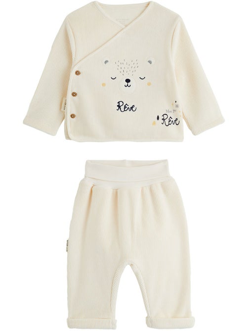 Ensemble bébé gilet croisé et pantalon en velours flocon - Kiabi Ensemble bébé gilet croisé et pantalon en velours flocon - Kiabi