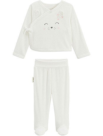 Ensemble bébé gilet et pantalon à pied en pointelle Badian