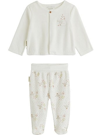 Ensemble bébé gilet et pantalon avec pieds en velours Doucette