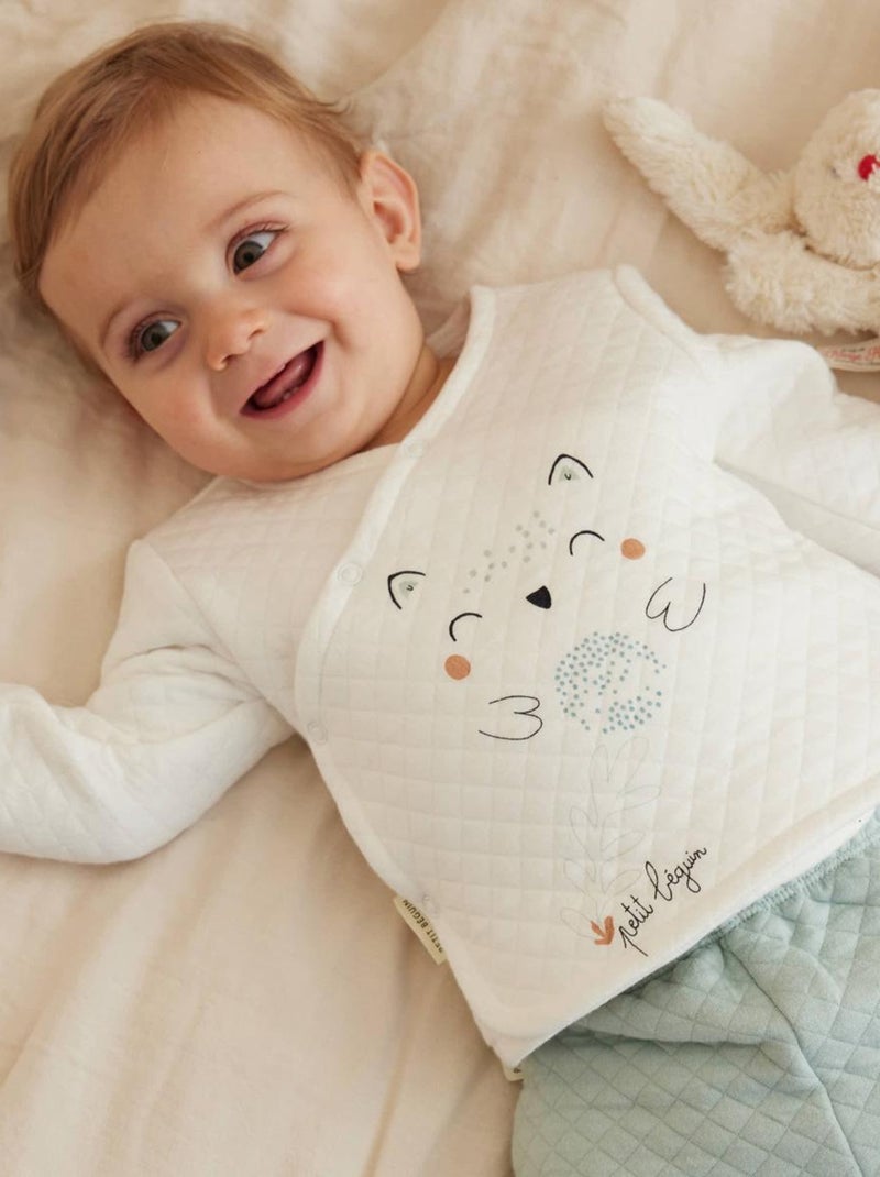 Ensemble bébé gilet et pantalon en coton matelassé Kimi Ecru - Kiabi