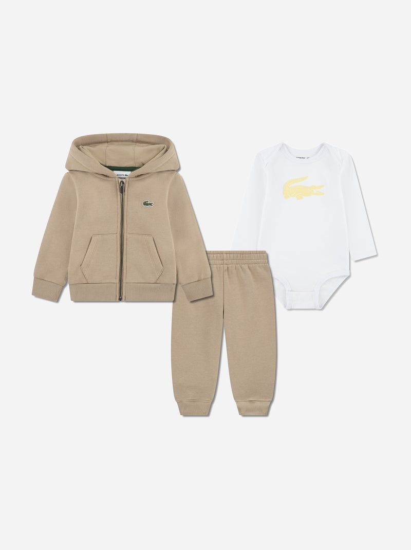 Ensemble Bébé Lacoste pièces body gilet à capuche et bas Beige