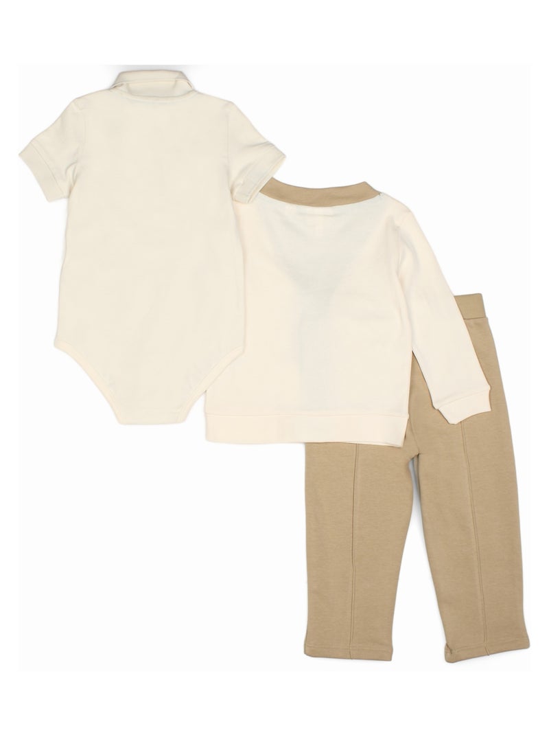 Ensemble Bébé Lacoste 3 pièces gilet polo et bas Beige - Kiabi