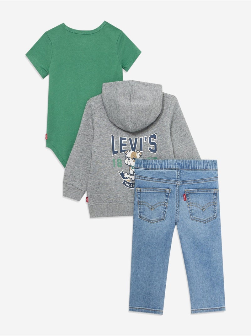 Ensemble Bébé Levi's Kids 3 pièces body gilet à capuche et jean Vert - Kiabi