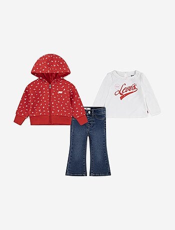 Ensemble Bébé Levi's Kids 3 pièces pull gilet à capuche et jean évasé