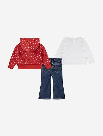 Ensemble Bébé Levi's Kids 3 pièces pull gilet à capuche et jean évasé