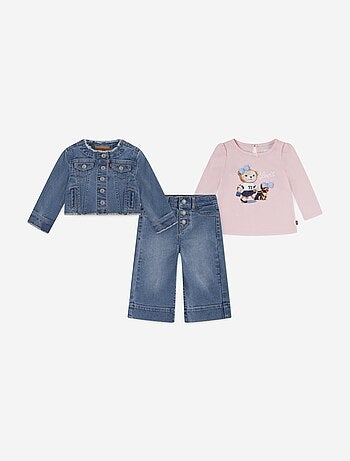 Ensemble Bébé Levi's Kids bébé fille 3 pièces pull gilet et bas en jean
