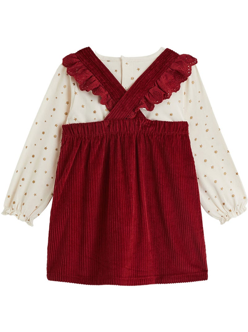 Ensemble bébé robe en velours côtelé et t-shirt grace Bordeaux - Kiabi