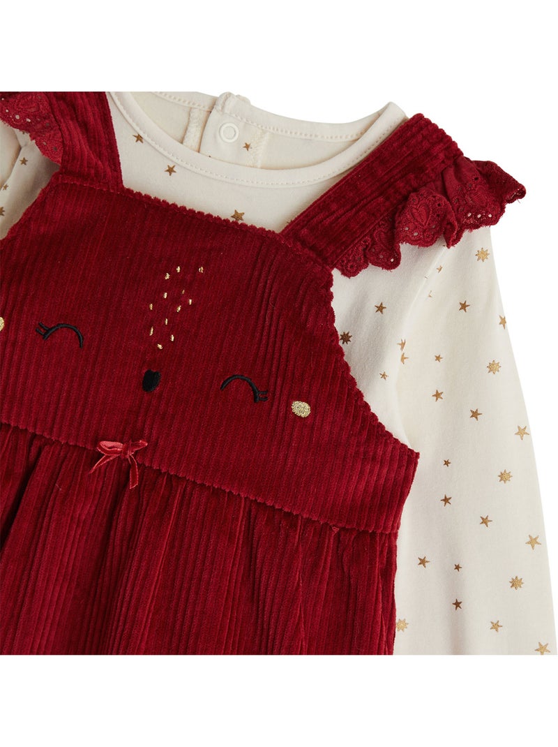 Ensemble bébé robe en velours côtelé et t-shirt grace Bordeaux - Kiabi
