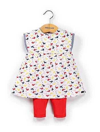 Ensemble Bébé robe imprimée + legging rouge