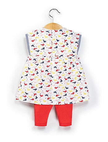 Ensemble Bébé robe imprimée + legging rouge
