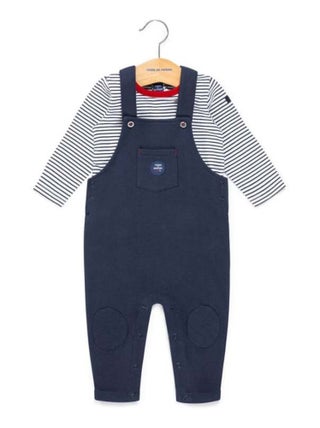 Ensemble Bébé salopette bleu marine + t-shirt rayé