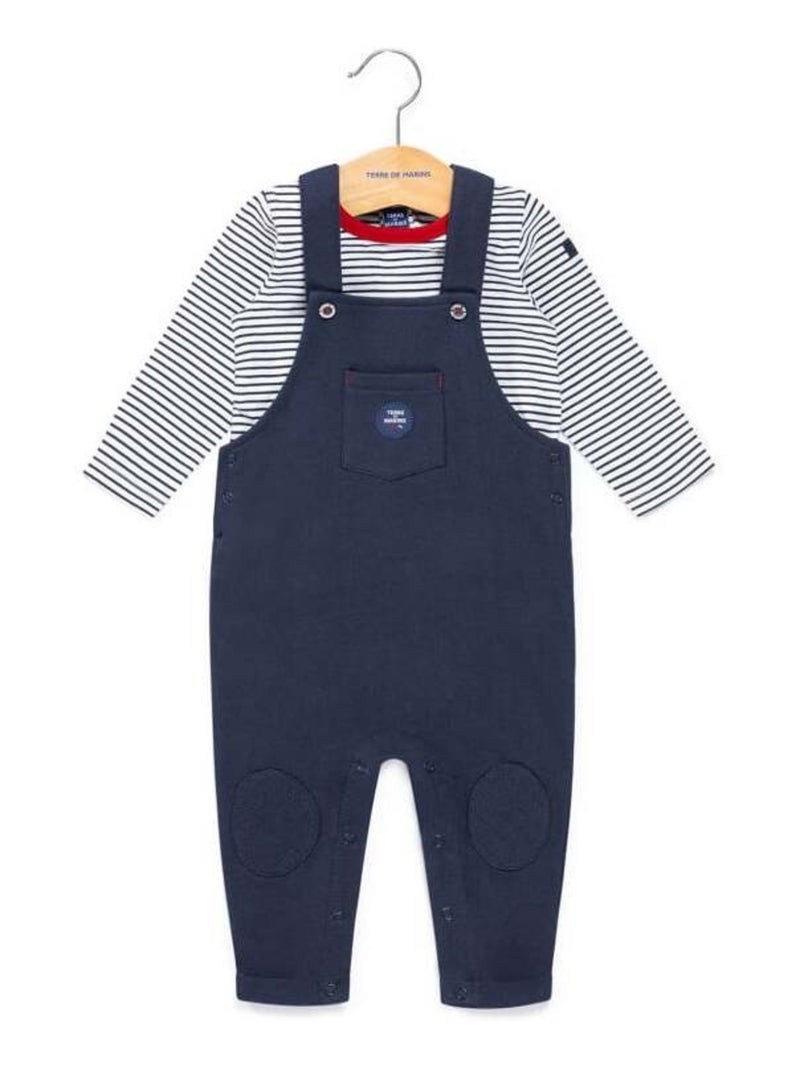 Ensemble Bébé salopette bleu marine + t-shirt rayé Bleu - Kiabi