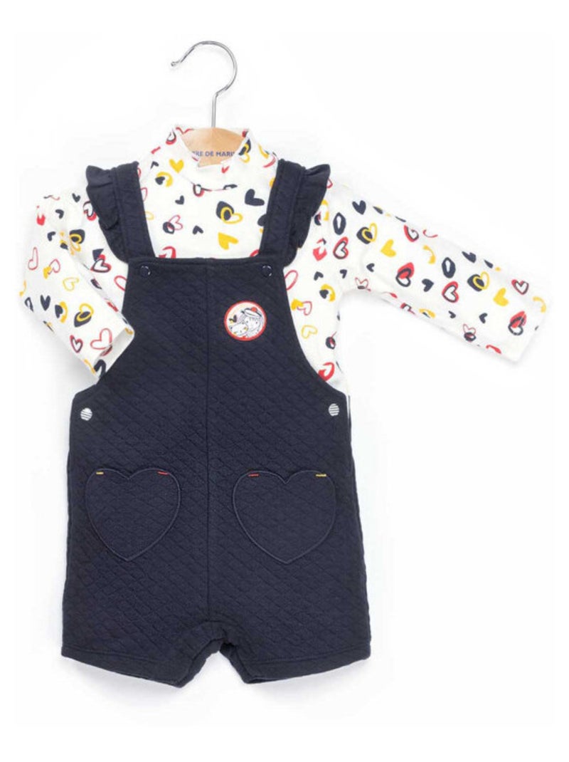 Ensemble Bébé salopette courte + t-shirt manches lo,gues Bleu marine - Kiabi