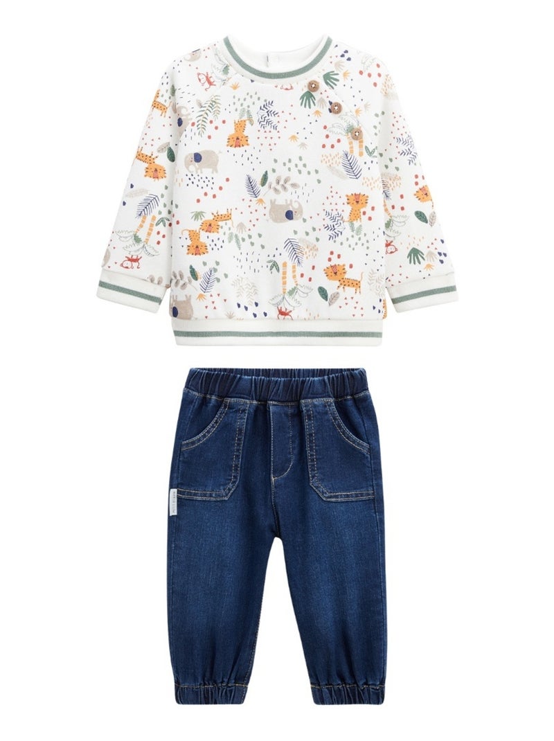 Ensemble bébé sweat en molleton et pantalon Savane Family Ecru - Kiabi