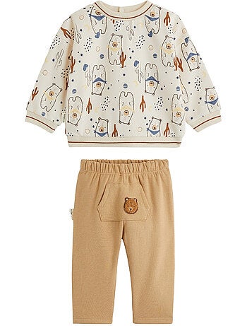 Ensemble bébé sweat et pantalon en molleton Moka